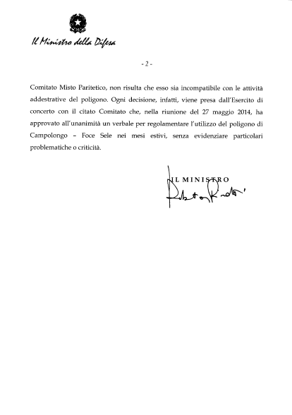Risposta Interrogazione Ministro Della Difesa