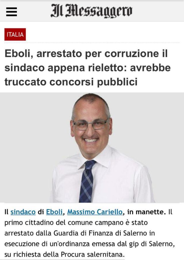 Eboli arrestato per corruzione il sindaco appena rieletto