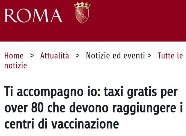 Roma Ti accompagno io Taxi gratis per fare il vaccino a over ottanta